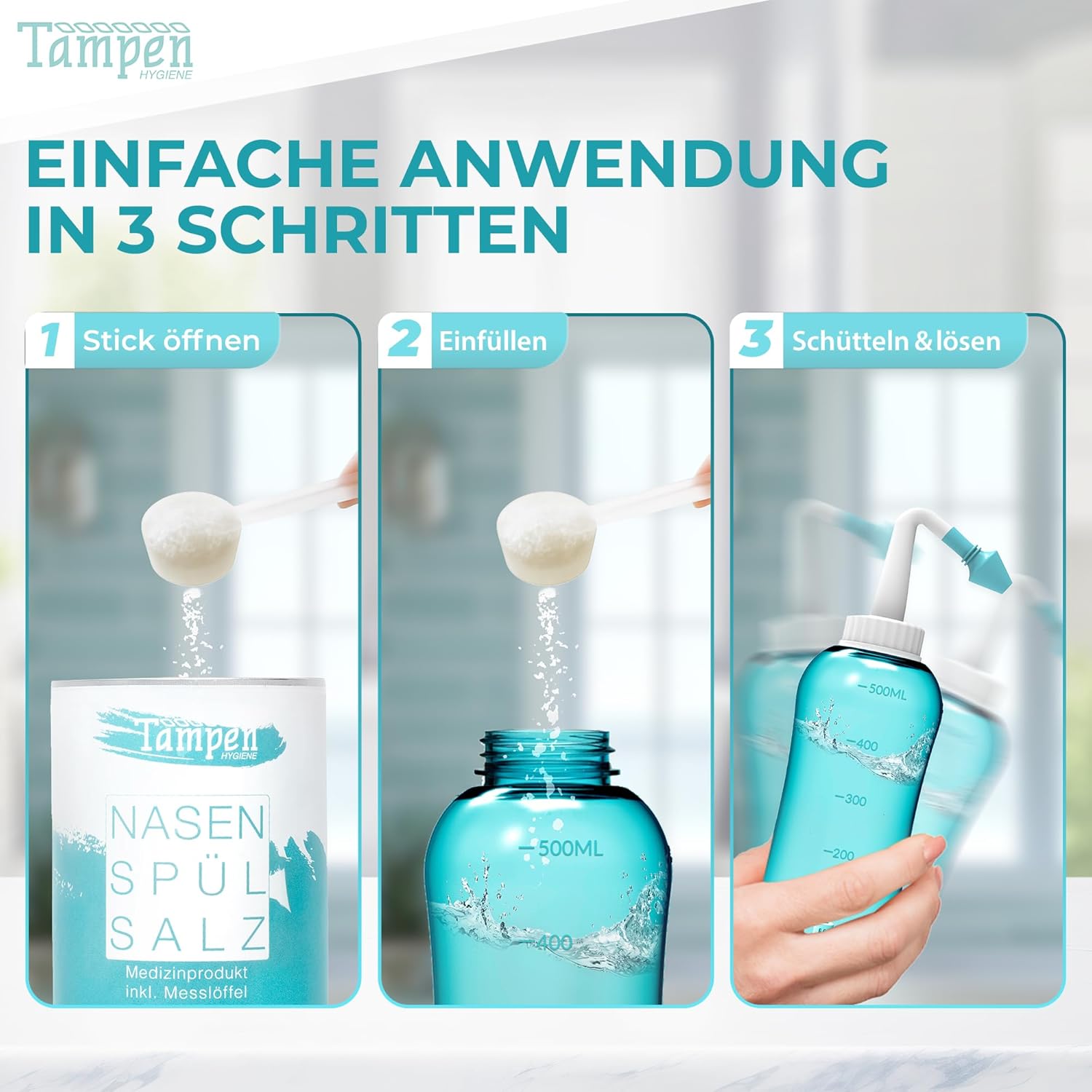 TAMPEN Nasenduschenset mit Spülsalz