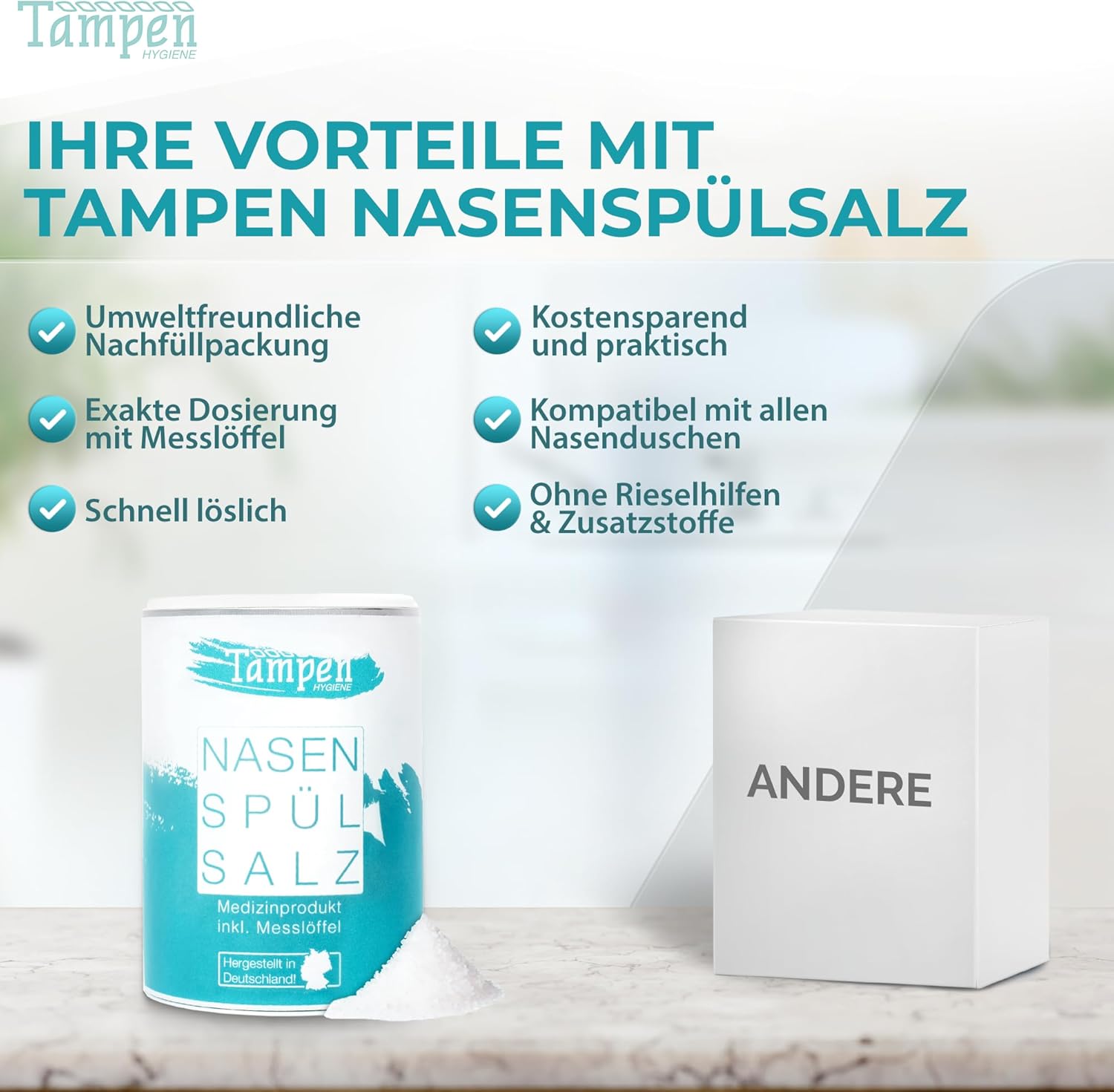 TAMPEN Nasenduschenset mit Spülsalz