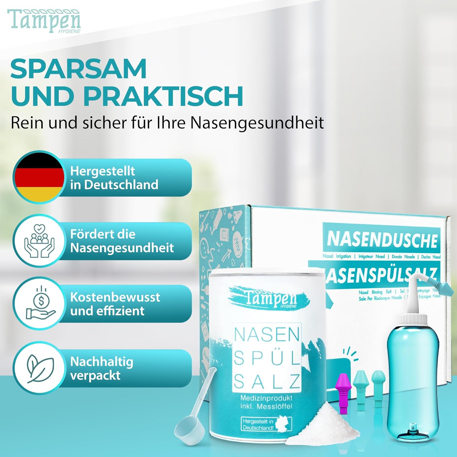 TAMPEN Nasenduschenset mit Spülsalz