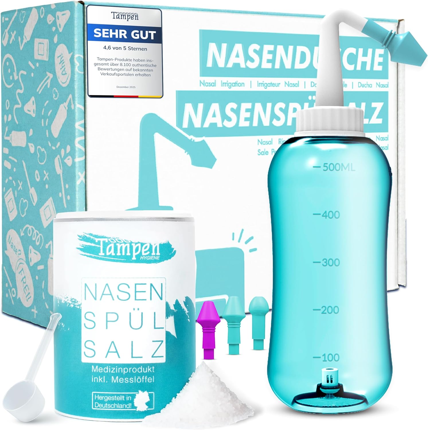 TAMPEN Nasenduschenset mit Spülsalz