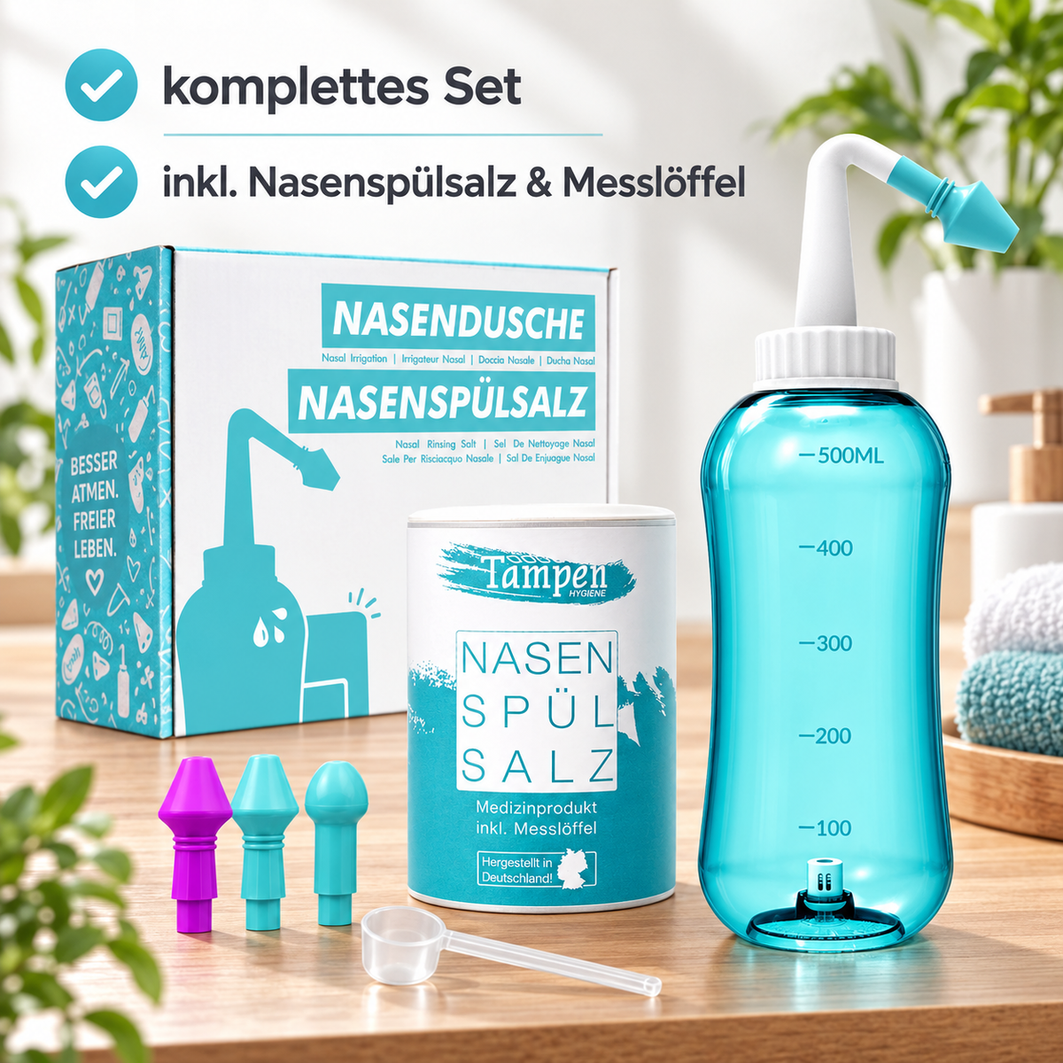 TAMPEN Nasenduschenset mit Spülsalz