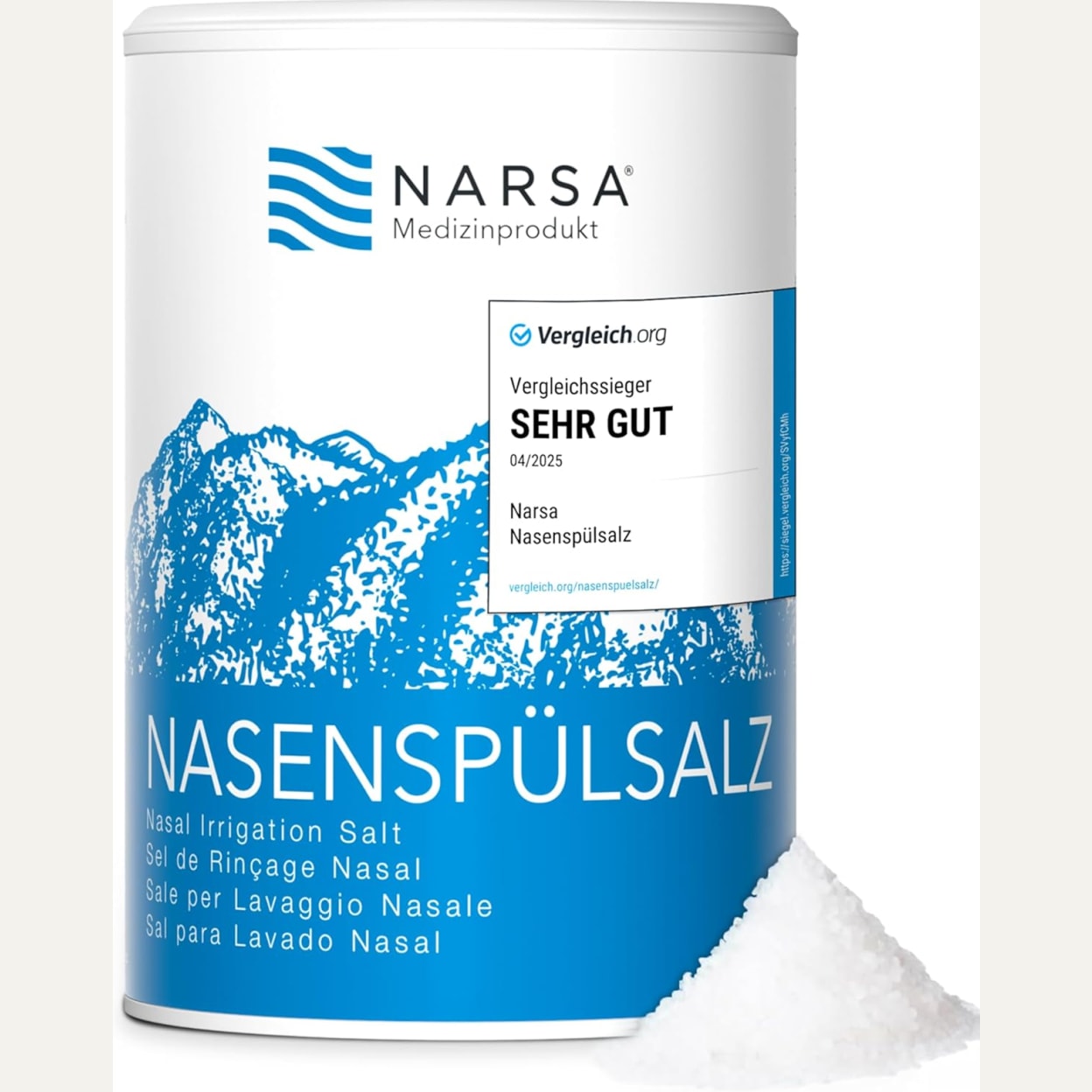 NARSA Nasenspülsalz Dose 375 g auf hellem Grund