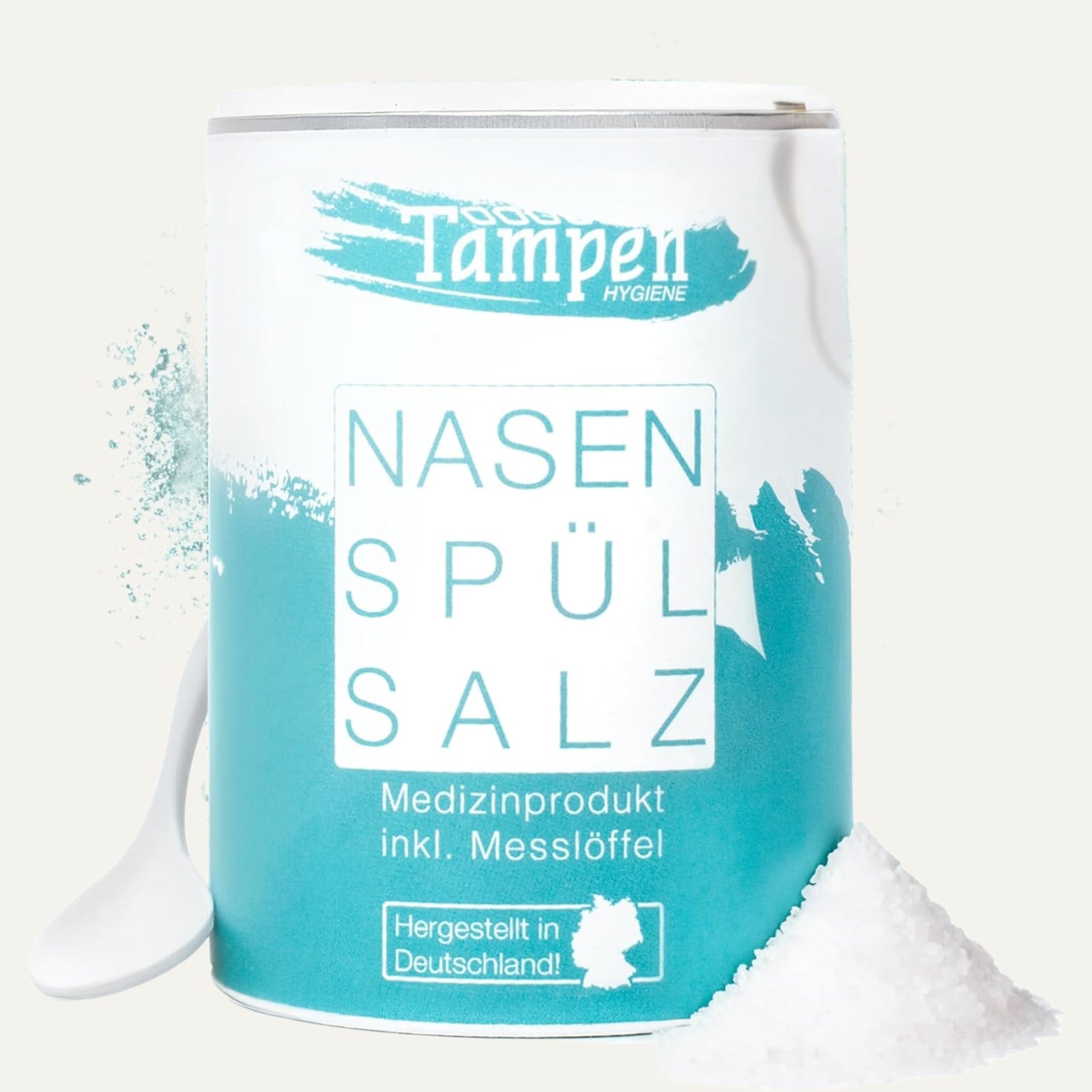 TAMPEN Nasenspülsalz Dose auf hellem Grund